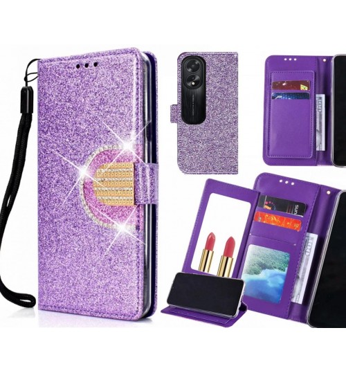 Oppo A38 Case Glaring Wallet Leather Case With Mirror - Purple