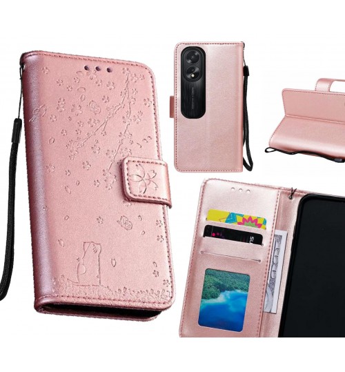Oppo A38 Case Embossed Wallet Leather Case - Rose Gold
