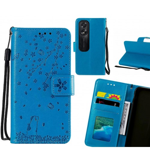 Oppo A38 Case Embossed Wallet Leather Case - Blue