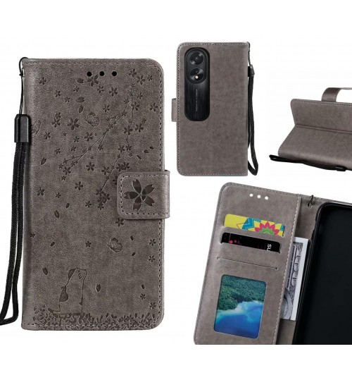 Oppo A38 Case Embossed Wallet Leather Case - Grey
