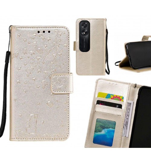 Oppo A38 Case Embossed Wallet Leather Case - Gold