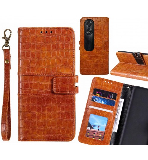 Oppo A38 Case Croco Wallet Leather Case - Brown