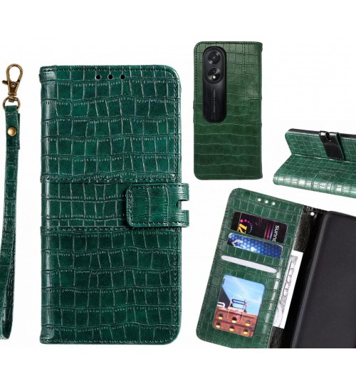 Oppo A38 Case Croco Wallet Leather Case - Green