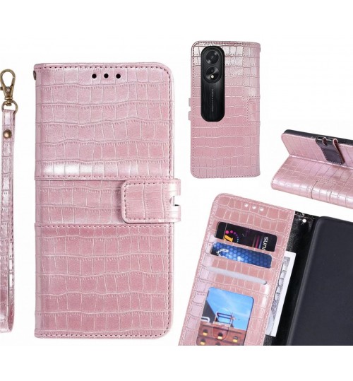 Oppo A38 Case Croco Wallet Leather Case - Pink