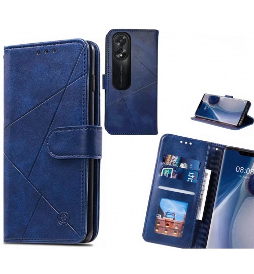 Oppo A38 Case Fine Leather Wallet Case - Blue