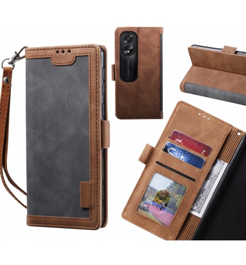 Oppo A38 Case Wallet Denim Leather Case Cover - Grey