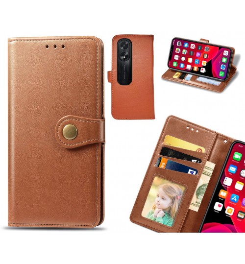 Oppo A38 Case Premium Leather Id Wallet Case - Brown