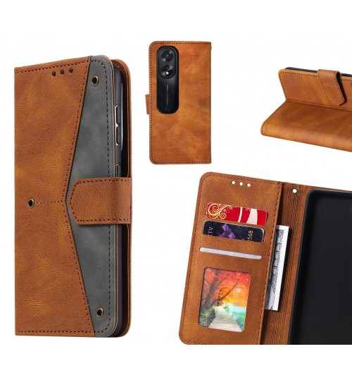 Oppo A38 Case Wallet Denim Leather Case Cover - Brown