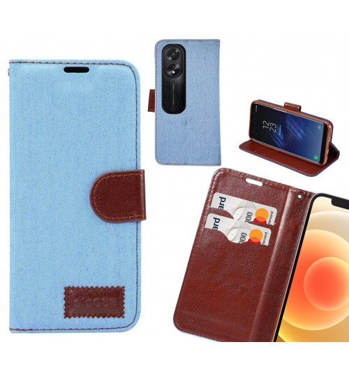 Oppo A38 Case Wallet Case Denim Leather Case - Faded Light Blue