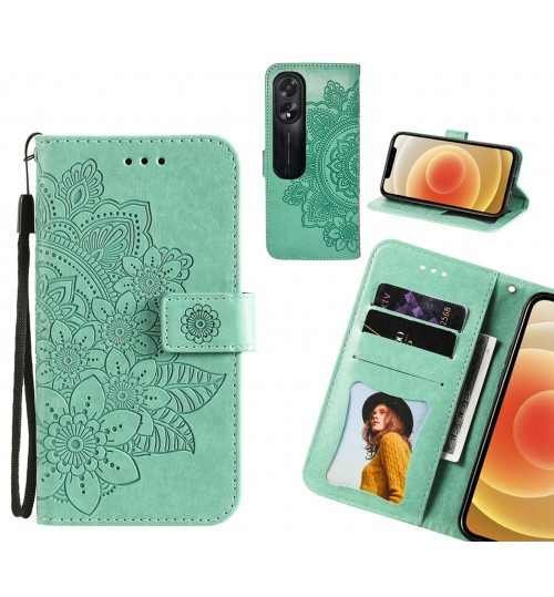 Oppo A38 Case Embossed Floral Leather Wallet Case - Green