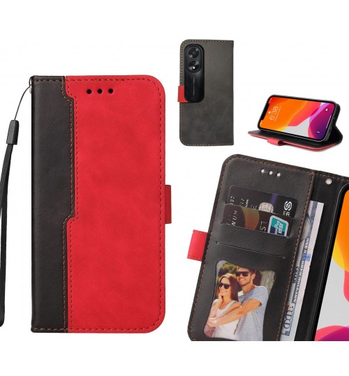 Oppo A38 Case Wallet Denim Leather Case Cover - Red