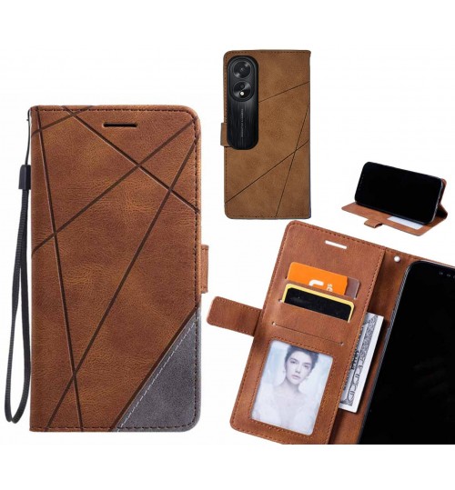 Oppo A38 Case Wallet Premium Denim Leather Cover - Brown