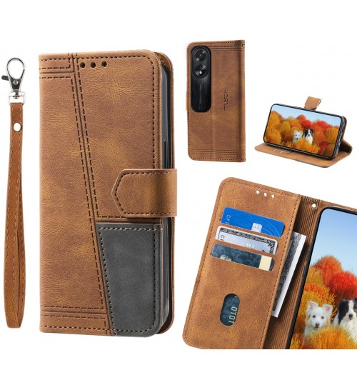 Oppo A38 Case Wallet Premium Denim Leather Cover - Brown