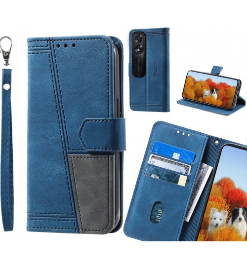 Oppo A38 Case Wallet Premium Denim Leather Cover - Blue