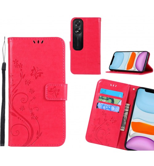 Oppo A38 Case Embossed Butterfly Wallet Leather Cover - Red