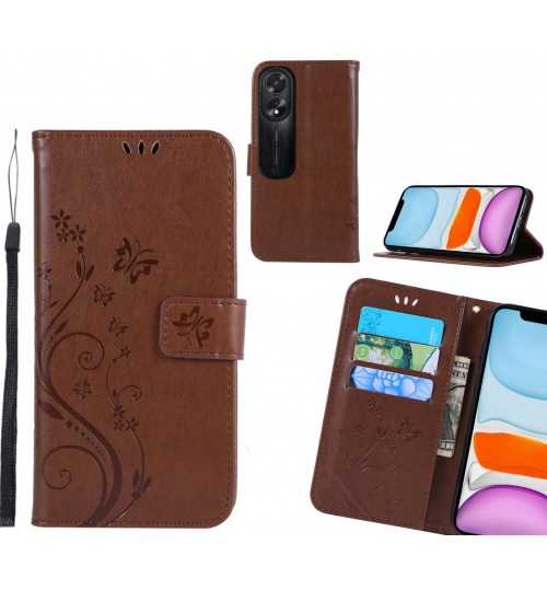 Oppo A38 Case Embossed Butterfly Wallet Leather Cover - Brown