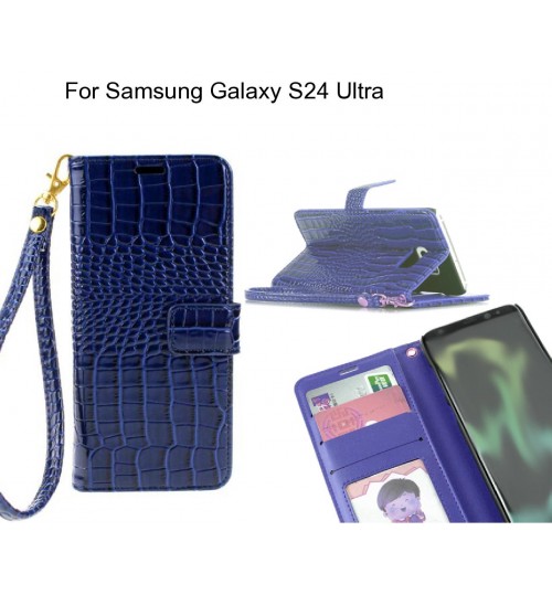 Samsung Galaxy S24 Ultra Case Croco Wallet Leather Case - Blue