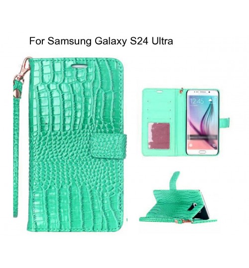 Samsung Galaxy S24 Ultra Case Croco Wallet Leather Case - Green