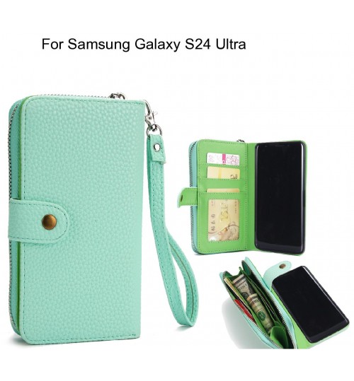 Samsung Galaxy S24 Ultra Case Coin Wallet Case Full Wallet Leather Case - Green