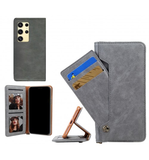 Samsung Galaxy S24 Ultra Case Slim Leather Wallet Case 4 Cards 2 Id Magnet - Grey