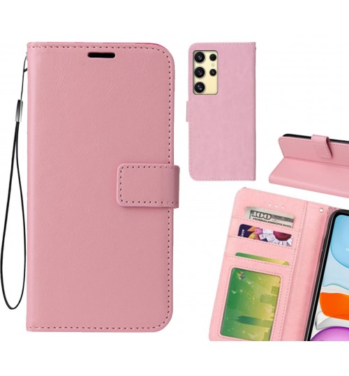 Samsung Galaxy S24 Ultra Case Fine Leather Wallet Case - Pink