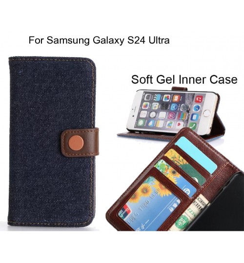 Samsung Galaxy S24 Ultra  Case Ultra Slim Retro Jeans Wallet Case - Black