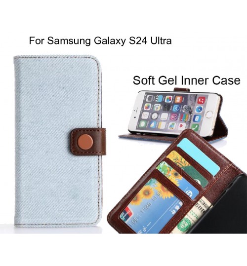Samsung Galaxy S24 Ultra  Case Ultra Slim Retro Jeans Wallet Case - Blue