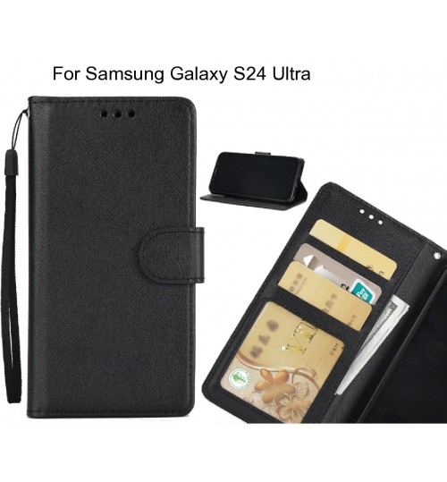 Samsung Galaxy S24 Ultra  Case Silk Texture Leather Wallet Case - Black