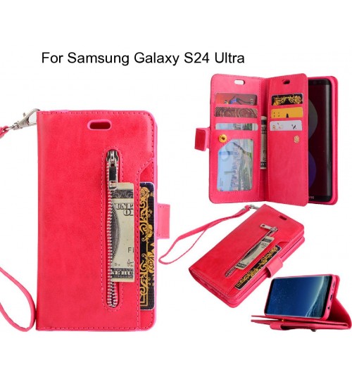 Samsung Galaxy S24 Ultra Case 10 Cards Slots Wallet Leather Case With Zip - Red