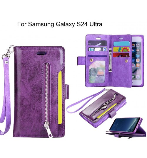 Samsung Galaxy S24 Ultra Case 10 Cards Slots Wallet Leather Case With Zip - Purple