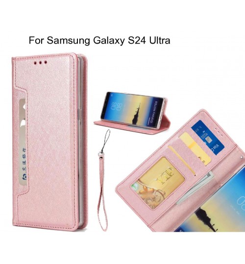 Samsung Galaxy S24 Ultra Case Silk Texture Leather Wallet Case - Rose Gold