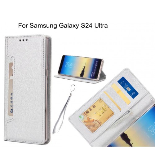Samsung Galaxy S24 Ultra Case Silk Texture Leather Wallet Case - Silver