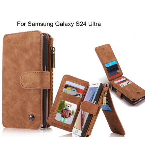 Samsung Galaxy S24 Ultra Case Retro Leather Case Multi Cards - Brown