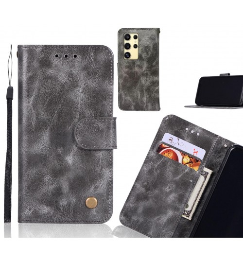Samsung Galaxy S24 Ultra Case Vintage Fine Leather Wallet Case - Grey