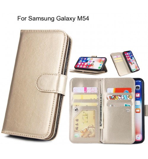 Samsung Galaxy M54 Case Triple Wallet Leather Case 9 Card Slots - Gold