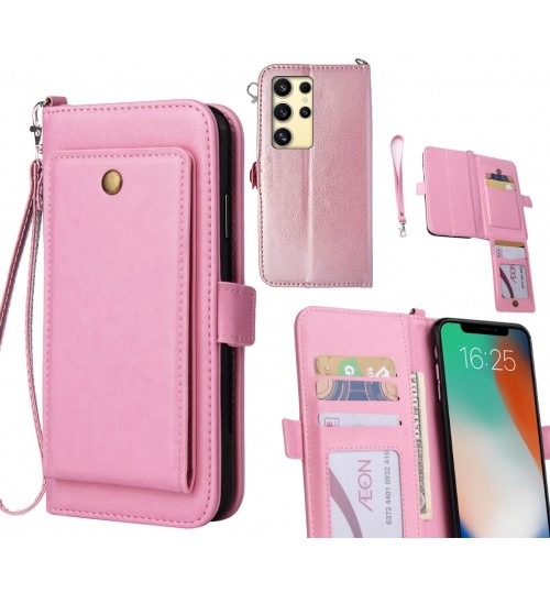 Samsung Galaxy S24 Ultra Case Retro Leather Wallet Case - Pink