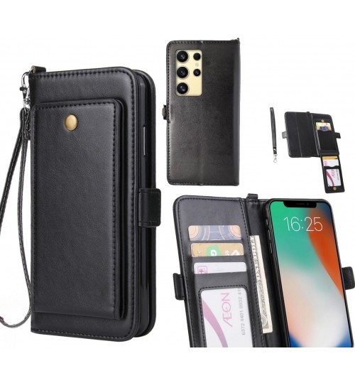 Samsung Galaxy S24 Ultra Case Retro Leather Wallet Case - Black