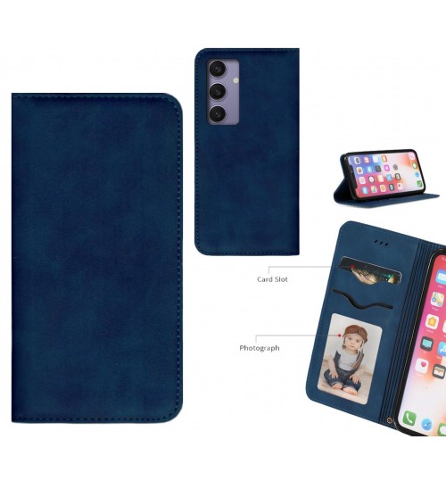 Samsung Galaxy S24 Case Premium Leather Magnetic Wallet Case - Blue