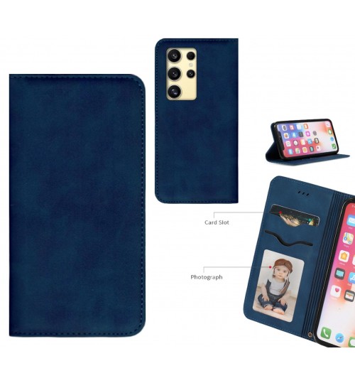 Samsung Galaxy S24 Ultra Case Premium Leather Magnetic Wallet Case - Blue