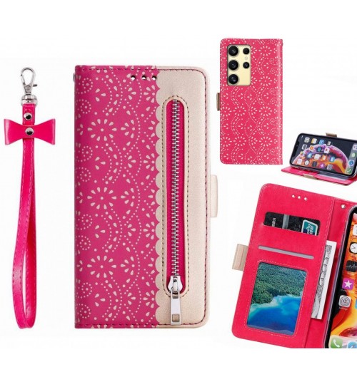 Samsung Galaxy S24 Ultra Case Multifunctional Wallet Case - Hot Pink
