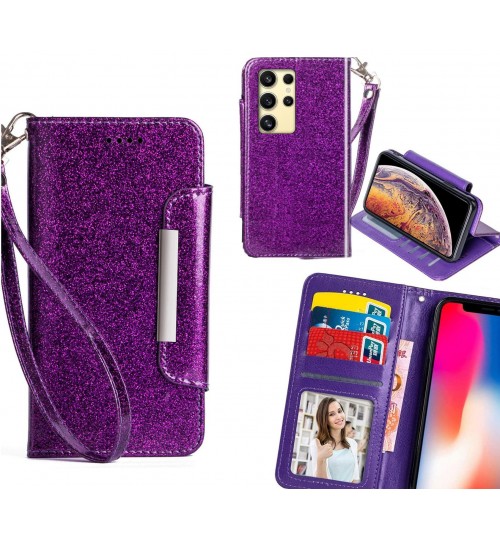 Samsung Galaxy S24 Ultra Case Glitter wallet Case ID wide Magnetic Closure