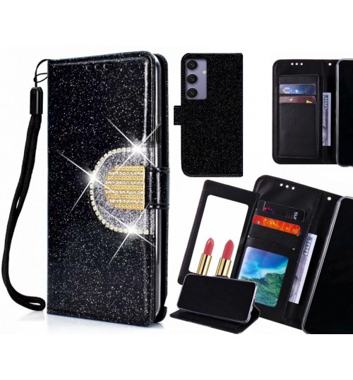 Samsung Galaxy S24 Case Glaring Wallet Leather Case With Mirror - Black