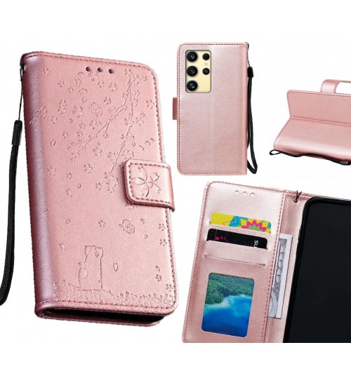 Samsung Galaxy S24 Ultra Case Embossed Wallet Leather Case - Rose Gold