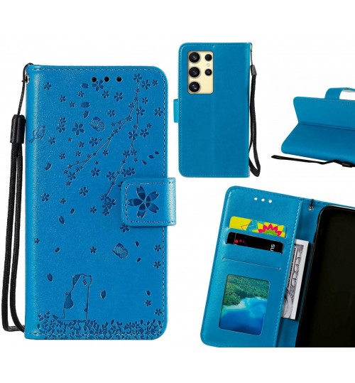 Samsung Galaxy S24 Ultra Case Embossed Wallet Leather Case - Blue