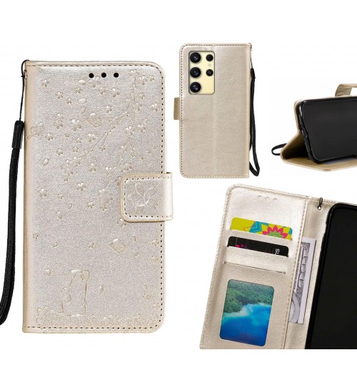Samsung Galaxy S24 Ultra Case Embossed Wallet Leather Case - Gold