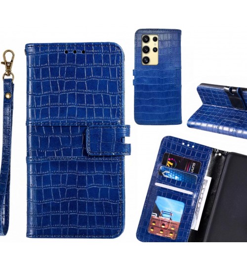 Samsung Galaxy S24 Ultra Case Croco Wallet Leather Case - Blue