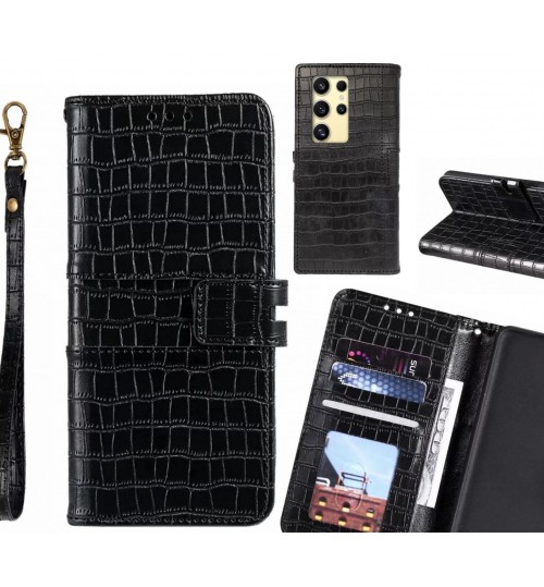 Samsung Galaxy S24 Ultra Case Croco Wallet Leather Case - Black