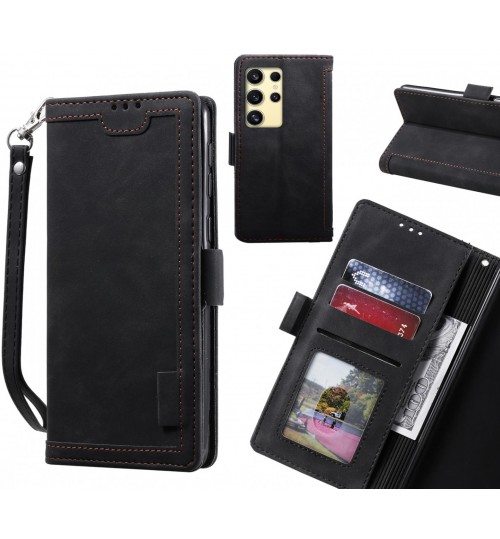 Samsung Galaxy S24 Ultra Case Wallet Denim Leather Case Cover - Black