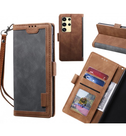 Samsung Galaxy S24 Ultra Case Wallet Denim Leather Case Cover - Grey