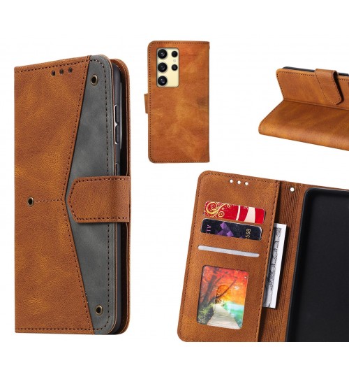 Samsung Galaxy S24 Ultra Case Wallet Denim Leather Case Cover - Brown